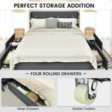 Full/Queen Size Upholstered Bed Frame with 4 Storage Drawers