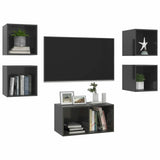 5 Piece TV Cabinet Set High Gloss Gray Chipboard