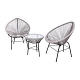 3 Pieces Patio Furniture Set Outdoor All Weather Hand-Woven PE Rattan Conversation Bistro Sets 2 Chairs with Glass Top Coffee Table Sets for Backyard, Livingroom, Balcony
