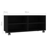 TV Cabinet with Castors Black 35.4"x13.8"x13.8" Chipboard
