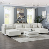 Modern Luxury Sectional Sofa Couch Quality Upholstery U Shape Sofa Golden Metal Leg with Convertible Ottoman Chaise Beige