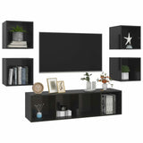 5 Piece TV Cabinet Set High Gloss Black Chipboard