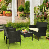 4 Piece Outdoor Patio Furniture Sets Outdoor Wickerr Rattan Chairs loveseat with Soft Cushion and Glass Table Outdoor Indoor Use Backyard Porch Garden Poolside Balcony,Black