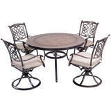 [Only for Pickup] 5 Piece Patio Dining Set Outdoor Furniture, Deep Cushioned Aluminum Swivel Rocker Chair Set with 46 inch Round Mosaic Tile Top Aluminum Table