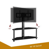 Height And Angle Adjustable Multi-Function Tempered Glass Metal Frame Floor TV Stand