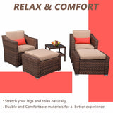 5 PCS Outdoor Patio Rattan Wicker Furniture Set with Coffee Table Sofa Cushioned  XH