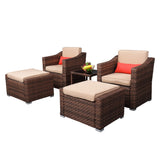 5 PCS Outdoor Patio Rattan Wicker Furniture Set with Coffee Table Sofa Cushioned  XH