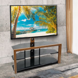 LEADZM TSG008 32-65" Corner Floor TV Stand with Swivel Bracket 3-Tier Tempered Glass Shelves-DK