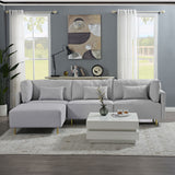 Modern Luxury Sectional Sofa Couch Quality Upholstery L Shape Sofa Golden Metal Leg with Convertible Ottoman Chaise Grey