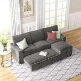 82.1" Reversible sectional sofa with 2 pull-out sleepers, Space saving functional sofa bed,chaise with loveseat,,Grey