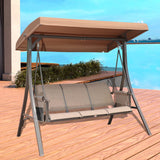 3 Person Patio Swing Chair with Storage Pocket Bag Weather Resistant Canopy Heavy Duty Steel Frame Hanging Glider Seating for Outdoor,Balcony,Garden, Porch,Deck and Poolside(Brown)