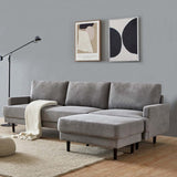 Modern fabric sofa L shape, 3 seater with ottoman-104" Gray