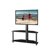 Height And Angle Adjustable Multi-Function Tempered Glass Metal Frame Floor TV Stand