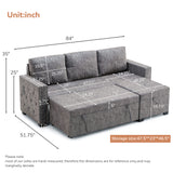 84"Pull-out L-shaped storage sofa bed, corner sofa bed with storage chaise lounge, upholstered with nail head trim, 3-seater sofa