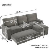 82.1" Reversible sectional sofa with 2 pull-out sleepers, Space saving functional sofa bed,chaise with loveseat,,Grey