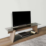 DunaWest 62 Inch Modern Tempered Glass Rectangular Top TV Console Stand, Wood Frame, Glass Bottom Shelf, Black, Brown