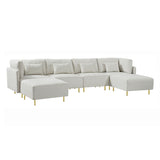 Modern Luxury Sectional Sofa Couch Quality Upholstery U Shape Sofa Golden Metal Leg with Convertible Ottoman Chaise Beige