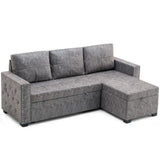 84"Pull-out L-shaped storage sofa bed, corner sofa bed with storage chaise lounge, upholstered with nail head trim, 3-seater sofa