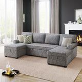 108.75"Pull-out U-shaped sofa bed, two chaise lounges with storage, 2 USB charging ports, 6-seater sofa