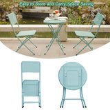 3-Piece Patio Bistro Set, Metal Folding Outdoor Patio Furniture Sets, Stainless Steel Patio Conversation Set with Folding Patio Round Table and Chairs for Yard, Garden or Balcony