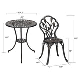 3-Piece Bistro Table Set, Cast Aluminum Outdoor Bistro Furniture Set, Patio Bistro Sets with Small Round Table and 2 Chairs for Porch, Lawn, Garden, Backyard, Pool