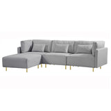Modern Luxury Sectional Sofa Couch Quality Upholstery L Shape Sofa Golden Metal Leg with Convertible Ottoman Chaise Grey