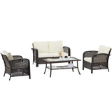 4 Pieces Outdoor Patio Furniture Sets Rattan Chair with coffee table Wicker Set, Outdoor Indoor Use Backyard Porch Garden Poolside Balcony Furniture Sets (Brown)