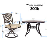 [Only for Pickup] 5 Piece Patio Dining Set Outdoor Furniture, Deep Cushioned Aluminum Swivel Rocker Chair Set with 46 inch Round Mosaic Tile Top Aluminum Table