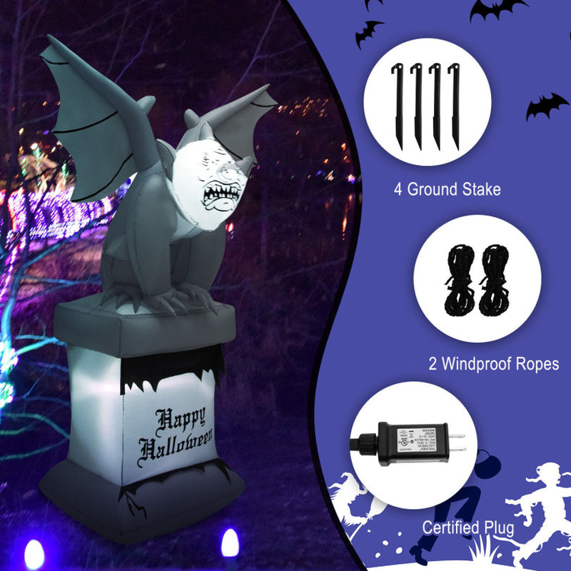 8.2 Feet Halloween Inflatable Gravestone with Gargoyle Yard Decoration and LED Lights