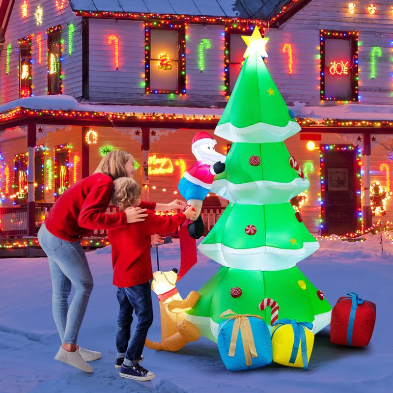 7 Feet Inflatable Christmas Tree with Santa Claus and Dog