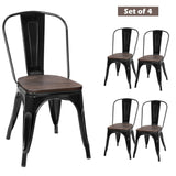 18 Inch Set of 4 Stackable Metal Dining Chair with Wood Seat