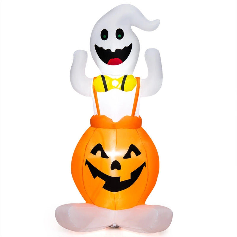5 Feet Inflatable Halloween Pumpkin Ghost Blow-Up Yard Decoration with LED Lights