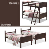 Wooden Twin over Twin Bunk Beds with Ladder and Safety Rail