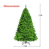 7.5 Feet Pre-Lit Hinged Christmas Tree Green Flocked with 1404 Tips and 530 LED Lights