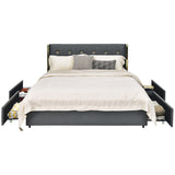 Full/Queen Size Upholstered Bed Frame with 4 Storage Drawers
