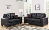Gray Linen, Covered in Thick Black Faux Leather, Thick Poly-Linen 2pc Sofa & Loveseat Set