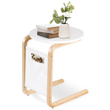 Bentwood Sofa Side Table with Square Tabletop and Storage Bag
