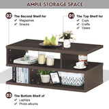 3-Tier Rectangular Modern Coffee Table with Storage Shelf