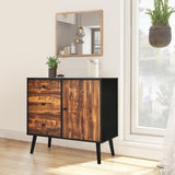 31.5 Inch Wood Floor Storage Cabinet with 3 Drawers and Adjustable Shelf