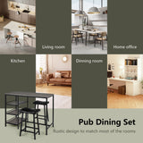 3 Pieces Counter Height Dining Bar Table Set with 2 Stools and 3 Storage Shelves