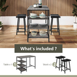 3 Pieces Counter Height Dining Bar Table Set with 2 Stools and 3 Storage Shelves