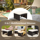 2 Pieces Patio Rattan Ottomans with Soft Cushion for Patio and Garden