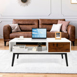 Rectangular Wooden Coffee Table with Drawer and Open Storage Shelf