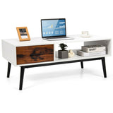 Rectangular Wooden Coffee Table with Drawer and Open Storage Shelf