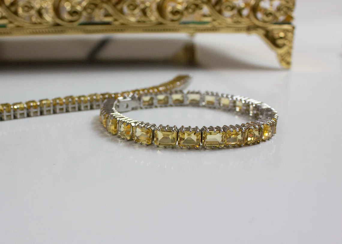 Natural Yellow Citrine Bracelet, Handmade Bracelet, 925 Sterling Silver Bracelet, Wedding Bracelet, Gift for Her, Gemstone Bracelet
