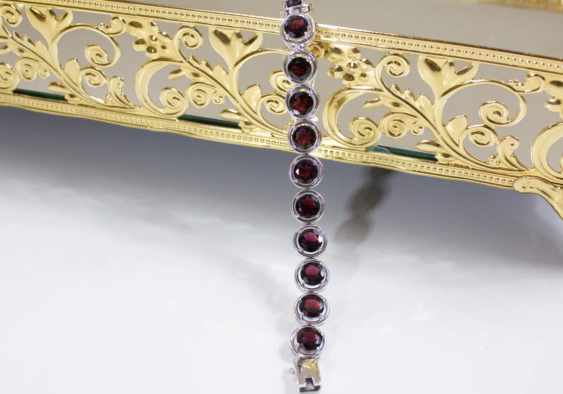 Natural Garnet Gemstone Bracelet, Handmade Bracelet, 925 Sterling Silver Bracelet, Wedding Bracelet, Gift for Her, Gemstone Bracelet
