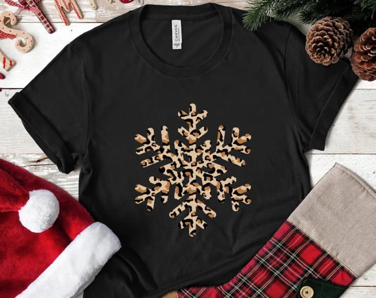 Leopard Snowflake Christmas T-shirt