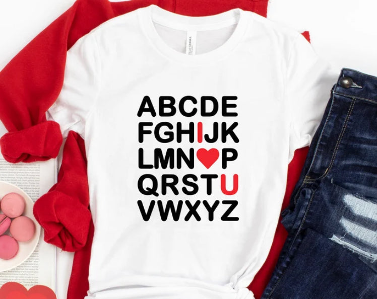 Alphabet I Love U Valentine Day T-shirt