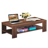 Industrial Rustic 2-Tier Rectangular Coffee Table with Storage Shelf
