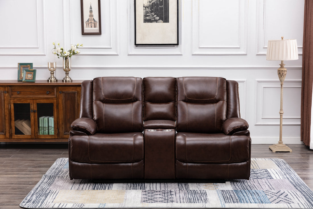 Rose Brown - TOP GRAIN LEATHER Reclining Set